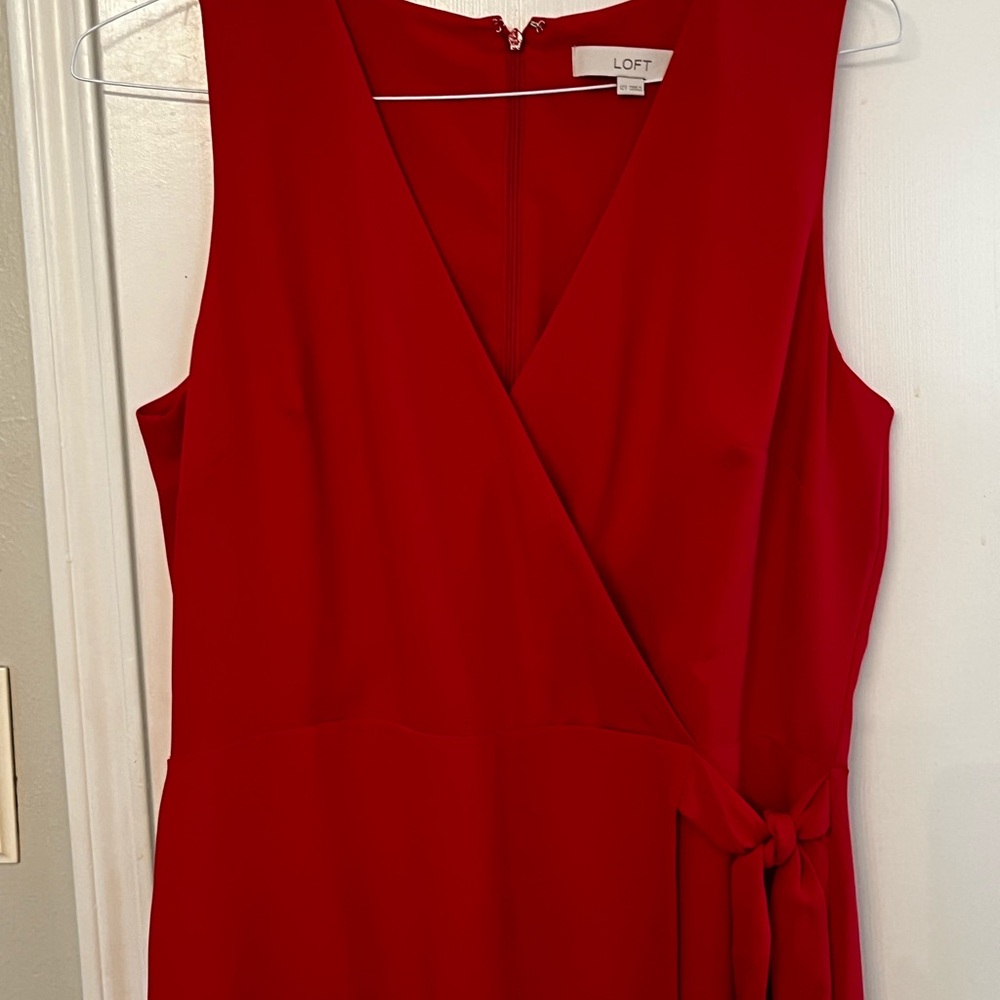 LOFT Red Sleeveless Midi Dress